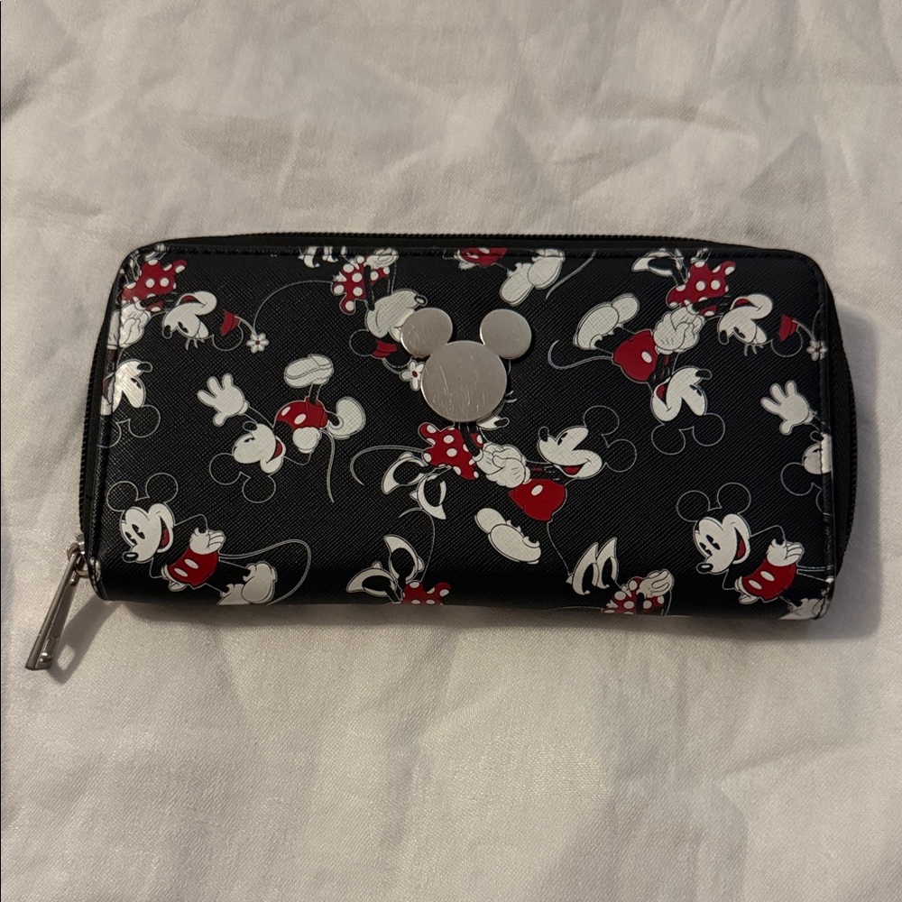 Disney Black Wallet with Red & White Mickey and Minnie Print